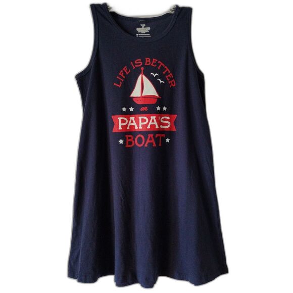 Papa's Boat Tank Dress Life Is Better On Navy Nautical Boating Lake Ocean Kids M - Picture 1 of 10